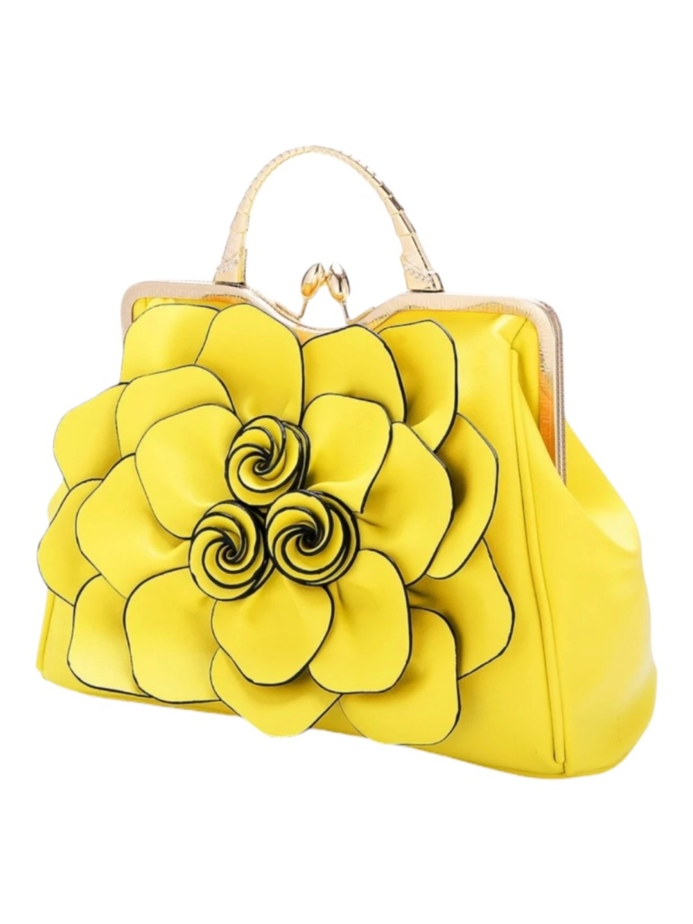 NWT Qiaoduo Yellow Satchel Handbag 3D Rose Structured Purse